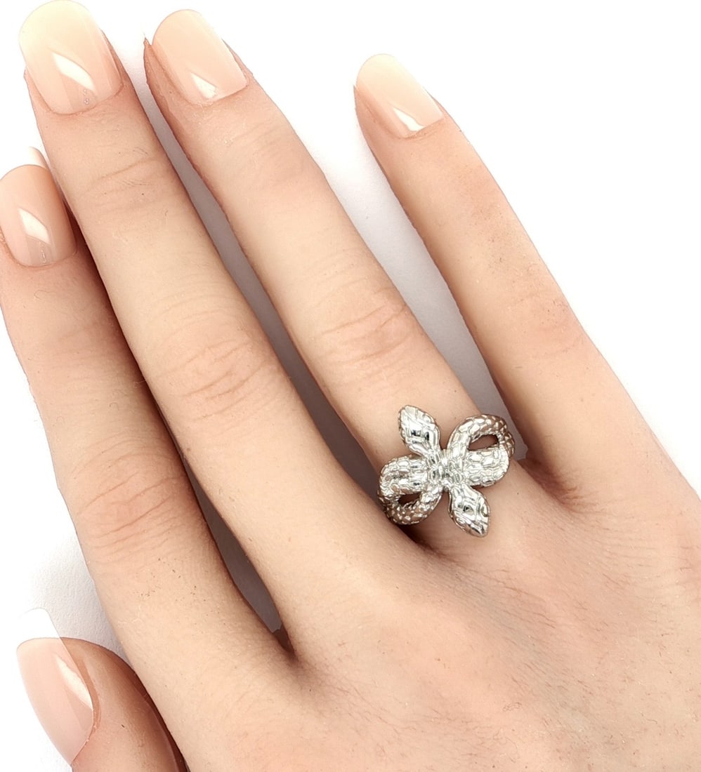 Size 5.5 Solid Platinum Ring Featuring Double Serpent Bypass Design - 3