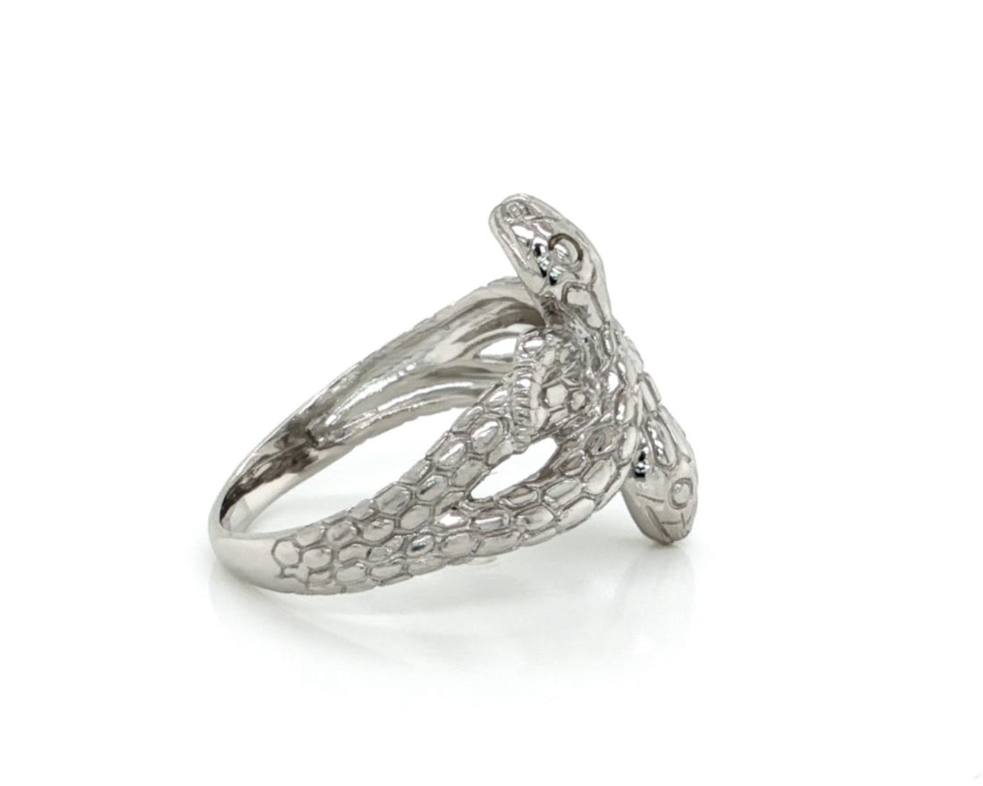 Size 5.5 Solid Platinum Ring Featuring Double Serpent Bypass Design - 4