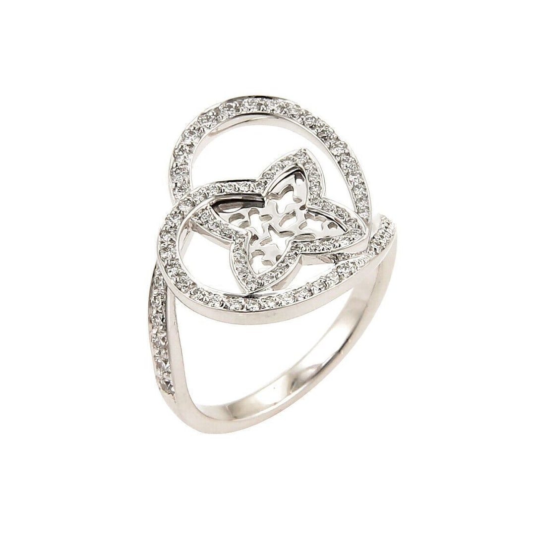 Idylle Blossom Diamond Monogram Ring in 18k Gold by Louis Vuitton Size 7: Idylle Blossom Diamond Monogram Ring in 18k Gold by Louis Vuitton Size 7 This Louis Vuitton Idylle Blossom Monogram ring is crafted in 18k white gold and features the signature monogram design adorned