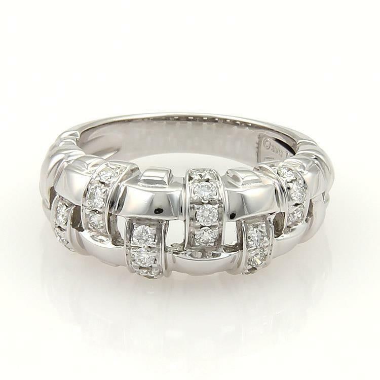 Tiffany & Co. Vannerie 18k White Gold Diamond Band Ring Size 4: Tiffany & Co. Vannerie 18k White Gold Diamond Band Ring Size 4 This exquisite band ring from Tiffany & Co.'s VANNERIE collection showcases an elegant basket weave design. Crafted from high-quality 18k