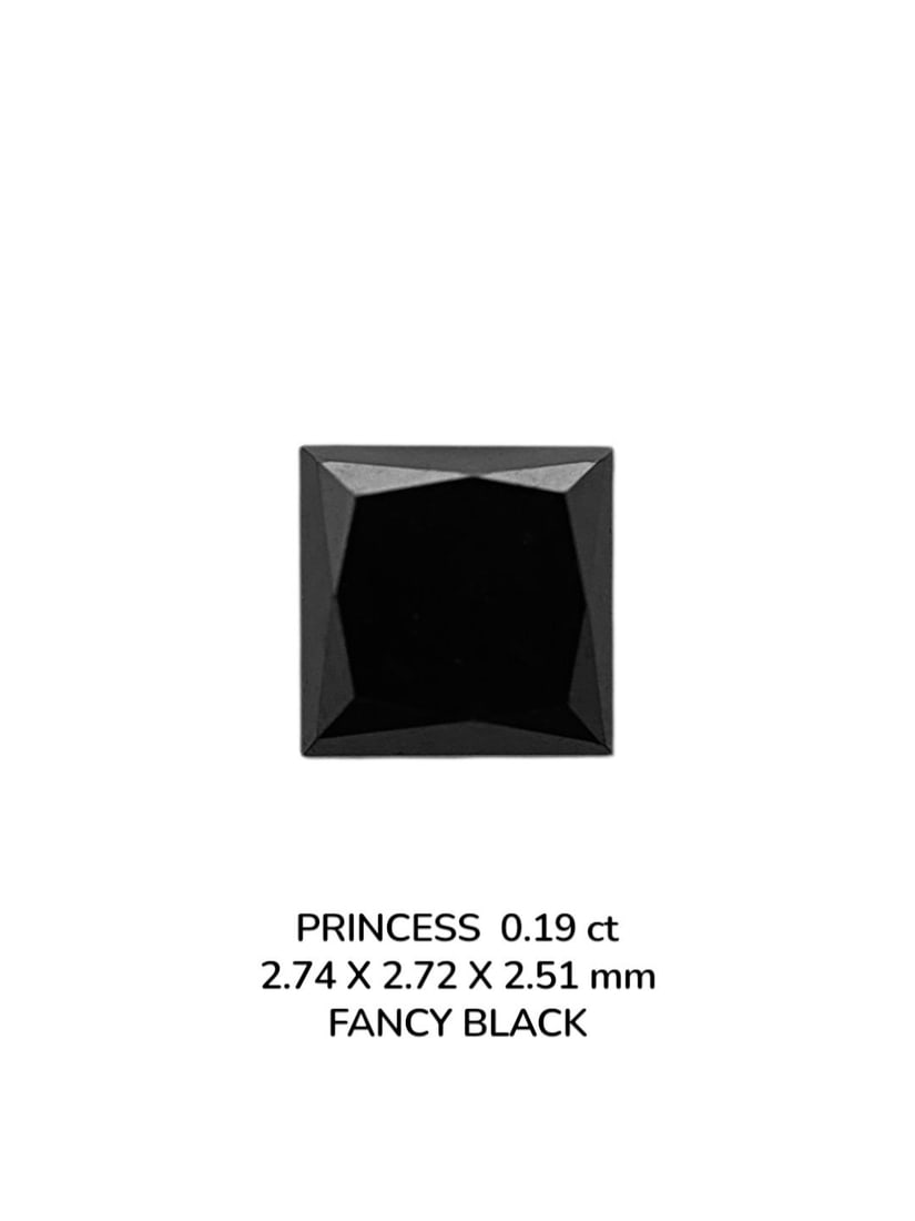 Loose Diamond - PRINCESS 0.19ct Fancy Black VVS2: Loose Diamond - PRINCESS 0.19ct Fancy Black VVS2 Source: Natural Shape: PRINCESS Carats: 0.19 Color: Fancy Black Certification: NONE The Diamond Depot Guarantee: All items in this auction are guarante