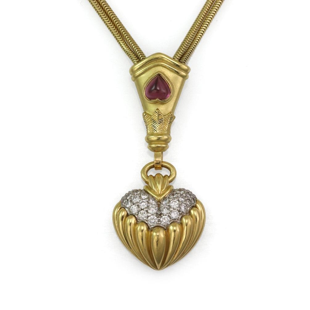 Seidengang 18k Gold Diamond Necklace with Pink Tourmaline Heart Pendant: Seidengang 18k Gold Diamond Necklace with Pink Tourmaline Heart Pendant Elevate your style with this exquisite Seidengang Diamond Gold Necklace, featuring a stunning pink tourmaline heart pendant. Cra