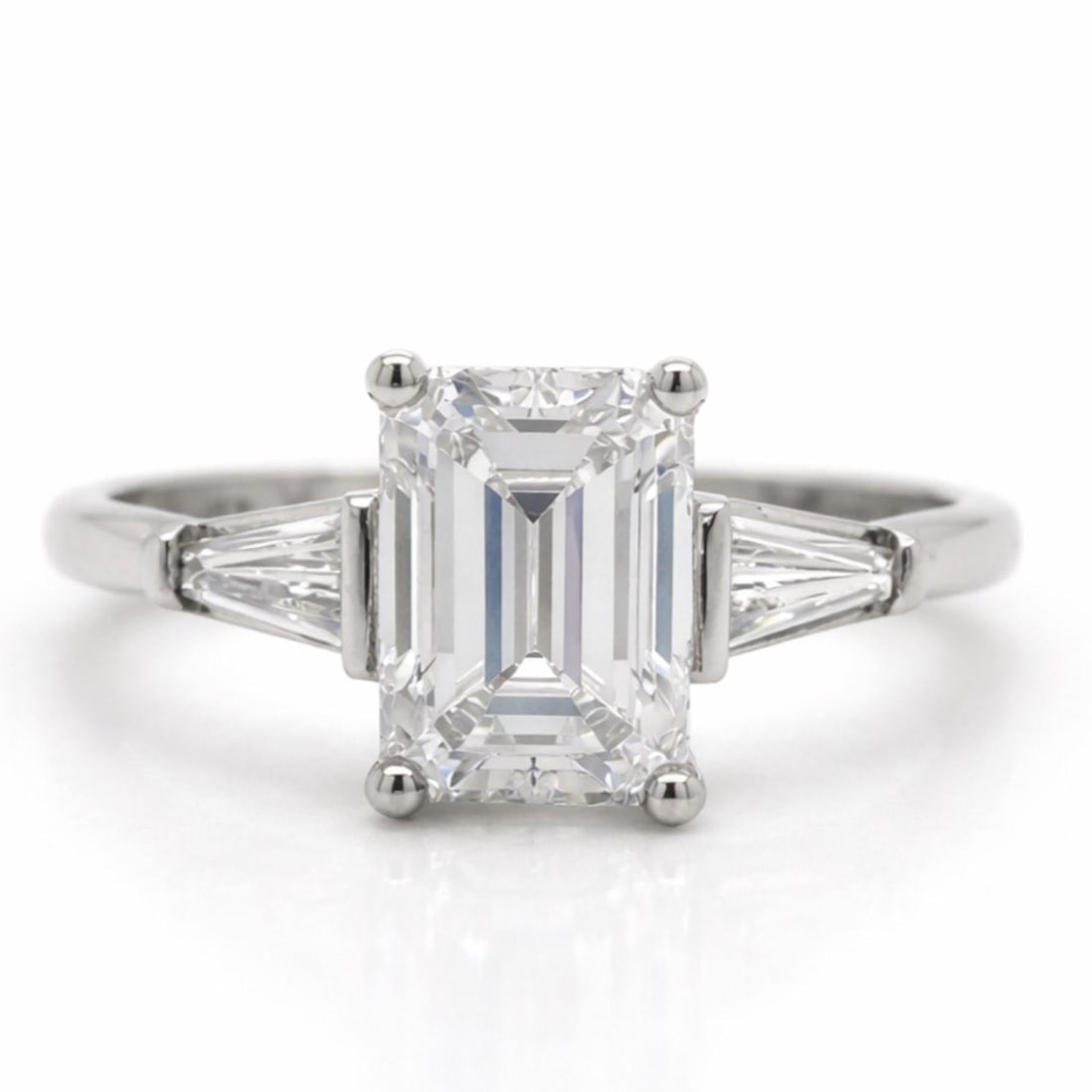 Platinum Ring with GIA 1.57 Ct Emerald Cut Diamond by Bailey Banks & Biddle: Platinum Ring with GIA 1.57 Ct Emerald Cut Diamond by Bailey Banks & Biddle This is a platinum diamond ring from the 1960s by Bailey Banks & Biddle, featuring a GIA-certified 1.57 carat emerald-cut di