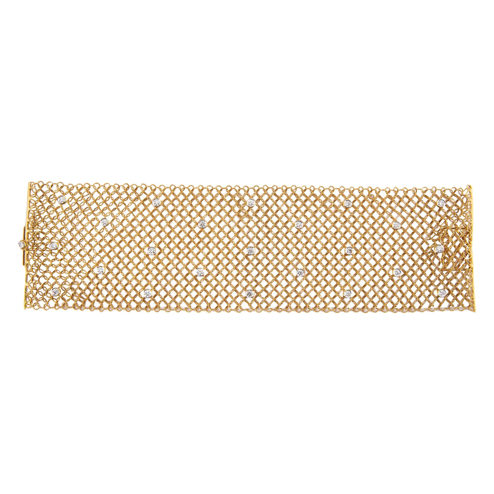 Italian 18k Yellow Gold Diamond Lace Bracelet 2.40ct GIA Appraisal: Italian 18k Yellow Gold Diamond Lace Bracelet 2.40ct GIA Appraisal This exquisite bracelet showcases the elegance of Italian craftsmanship, featuring a stunning design in 18k yellow gold adorned with