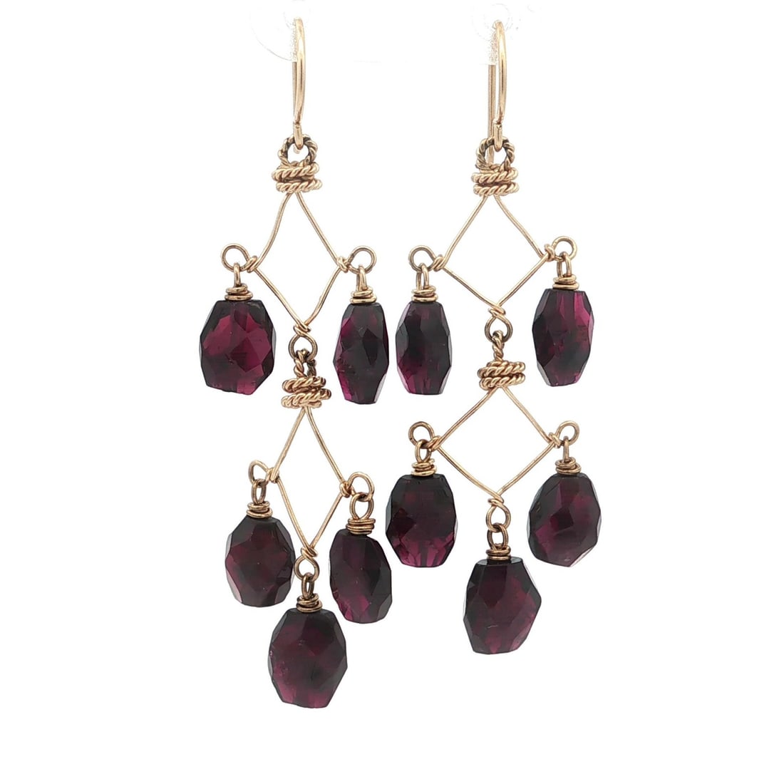 Vintage Yellow Gold Dangle Earrings with Deep Purple Tourmaline: Vintage Yellow Gold Dangle Earrings with Deep Purple Tourmaline These Vintage Yellow Gold Briolette Deep Purple Tourmaline Dangle Chandelier Earrings are a stunning addition to any jewelry collection.
