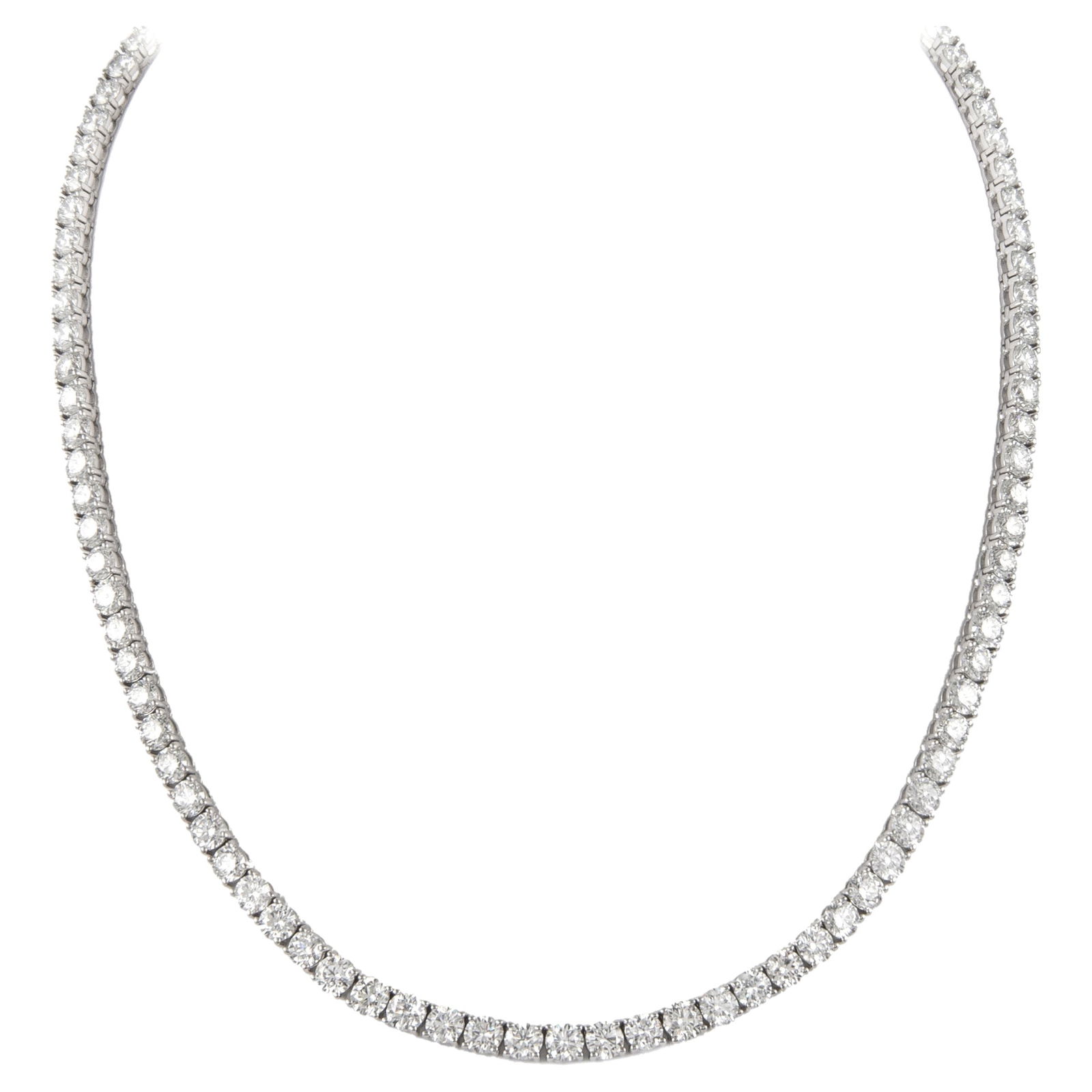 13.24ct Diamond Tennis Necklace 14k White Gold: 13.24ct Diamond Tennis Necklace 14k White Gold This stunning diamond tennis necklace features a total diamond weight of 13.24 carats, crafted from 14k white gold. It showcases 147 round brilliant diam
