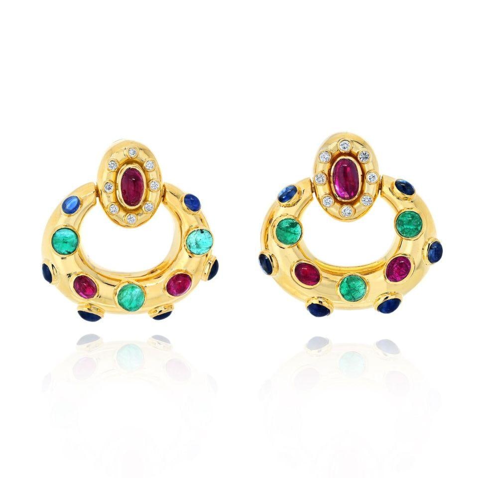 David Webb 18K White Gold Gemstone Door Knocker Earrings 15 Carats: David Webb 18K White Gold Gemstone Door Knocker Earrings 15 Carats Elevate your style with these stunning earrings designed by the renowned David Webb. Crafted from luxurious 18K white gold, these "do