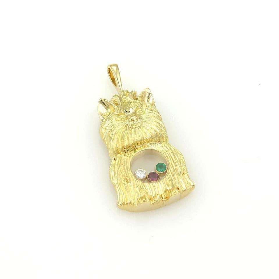 Ihasa Apso Dog Pendant 18k Yellow Gold with Diamonds Emeralds Rubies: Ihasa Apso Dog Pendant 18k Yellow Gold with Diamonds Emeralds Rubies Adorn yourself with this delightful Ihasa Apso dog pendant, masterfully crafted in 18k yellow gold. This charming piece features a