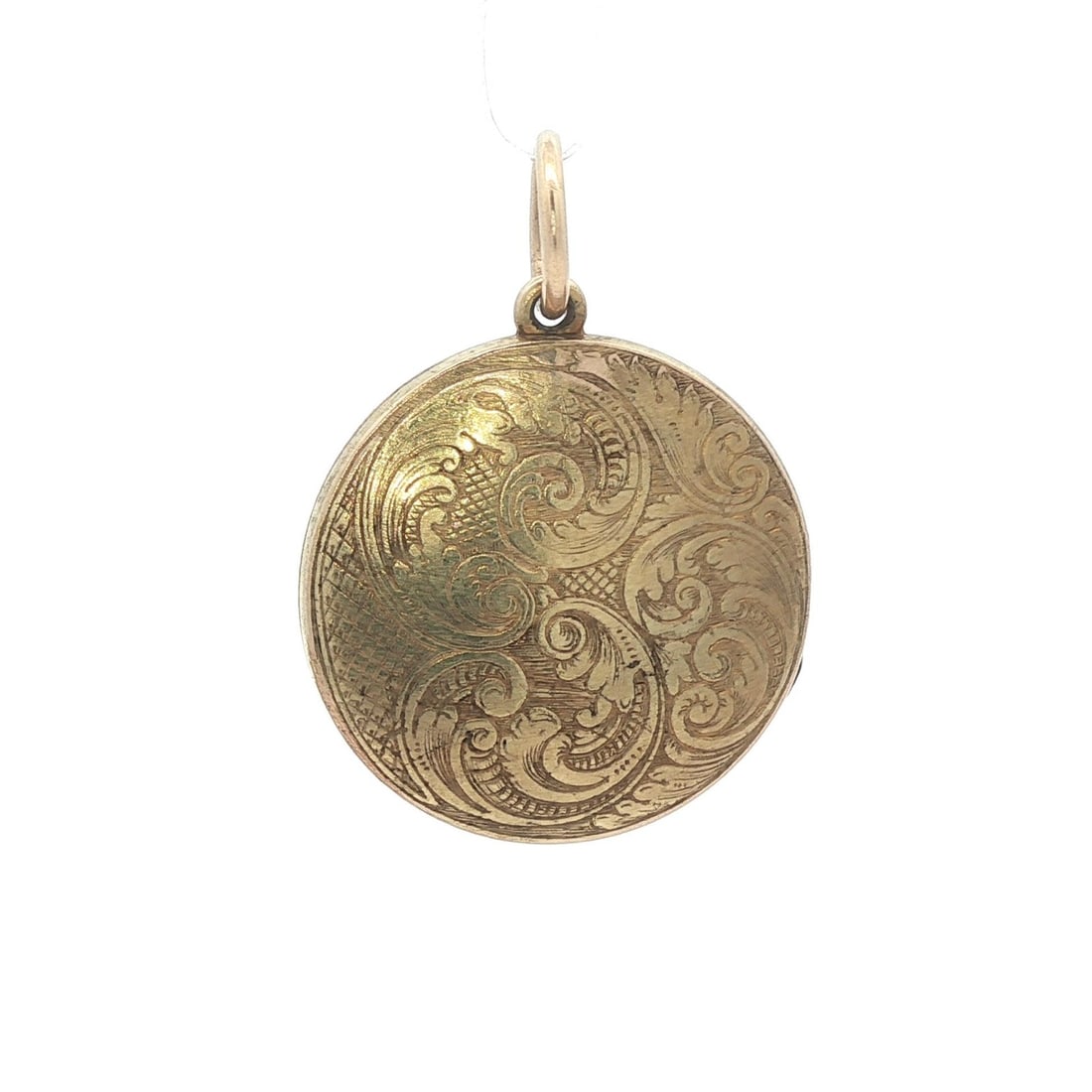 Antique 13-14k Yellow Gold Mourning Locket Pendant with Hair: Antique 13-14k Yellow Gold Mourning Locket Pendant with Hair This exquisite antique mourning locket pendant features a beautifully engraved round design, crafted from solid 13-14k yellow gold with a g
