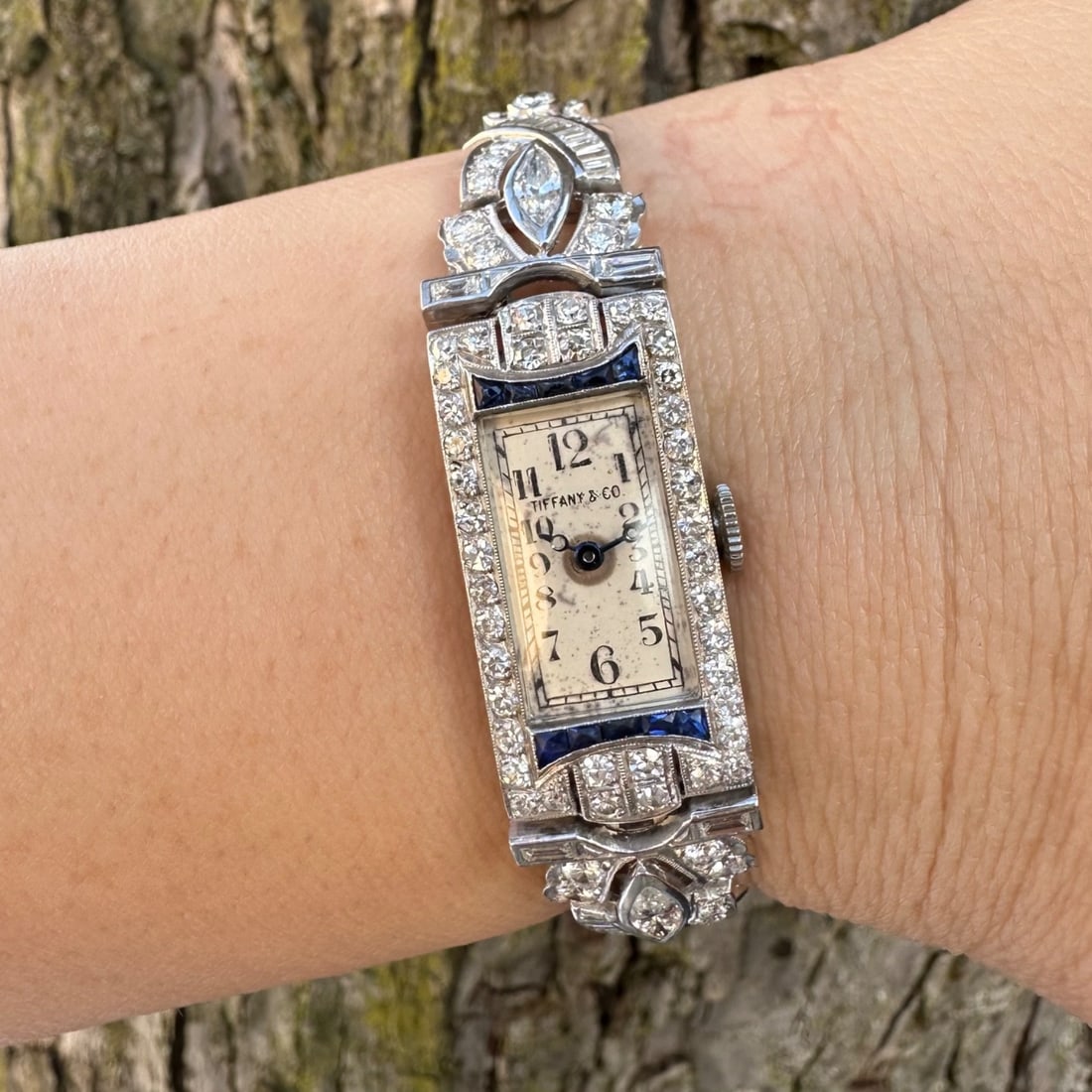 Tiffany & Co. Antique Art Deco Platinum 3.2ctw Diamond Sapphire Watch Bracelet (1 of 17)
