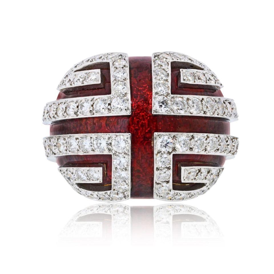 Red Enamel Diamond Statement Ring in Platinum and 18K by David Webb (1 of 6)