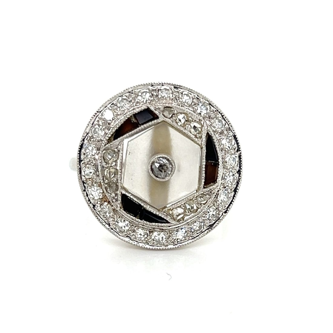 Vintage Brogan Camphor Glass Onyx and Diamond 14k White Gold Ring Size 6 (1 of 8)