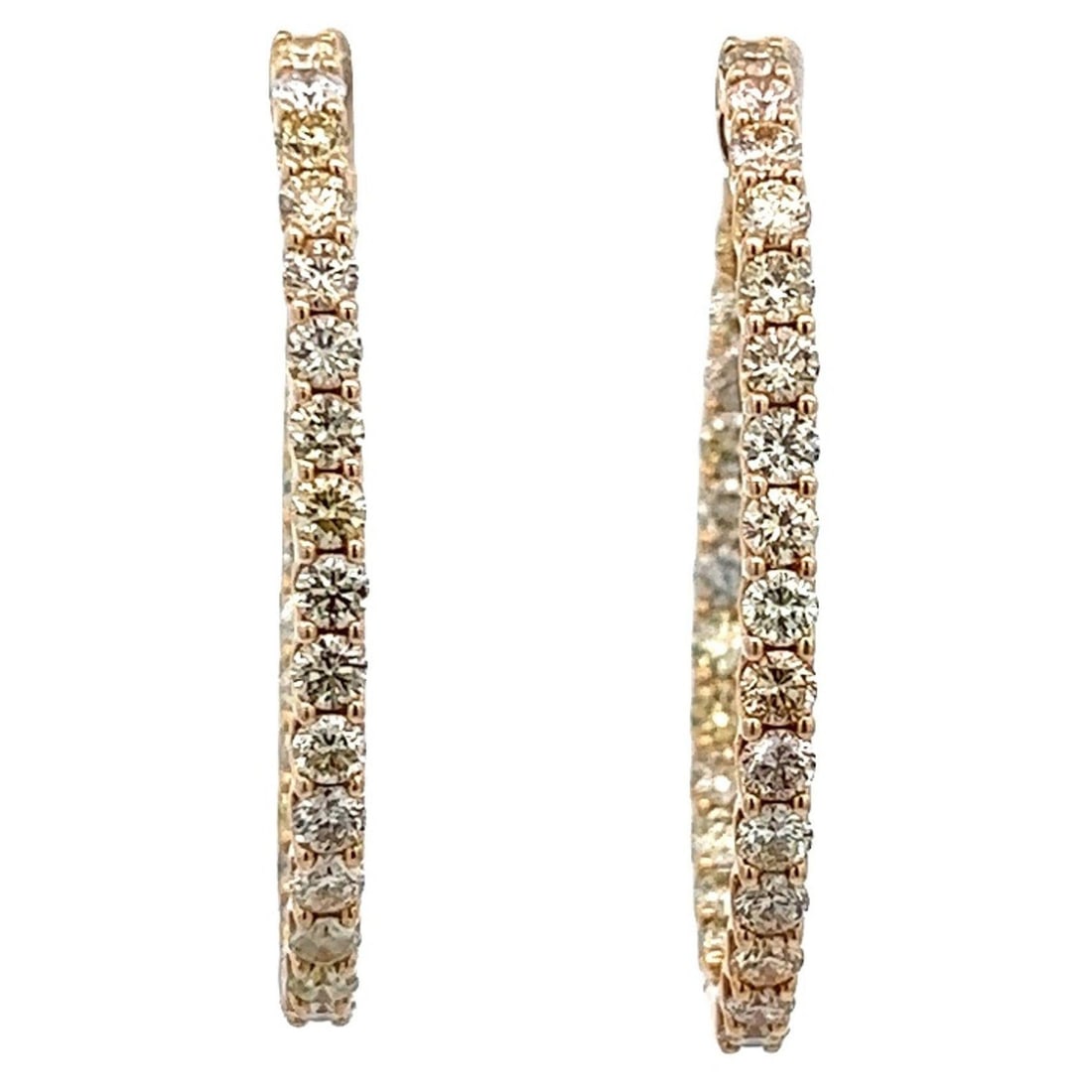 14k Yellow Gold 4.48 Carat Round Diamond Hoop Earrings: 14k Yellow Gold 4.48 Carat Round Diamond Hoop Earrings Elevate your elegance with these stunning 4.48 carat round diamond hoop earrings, crafted in luxurious 14k yellow gold. Featuring 56 round brilli