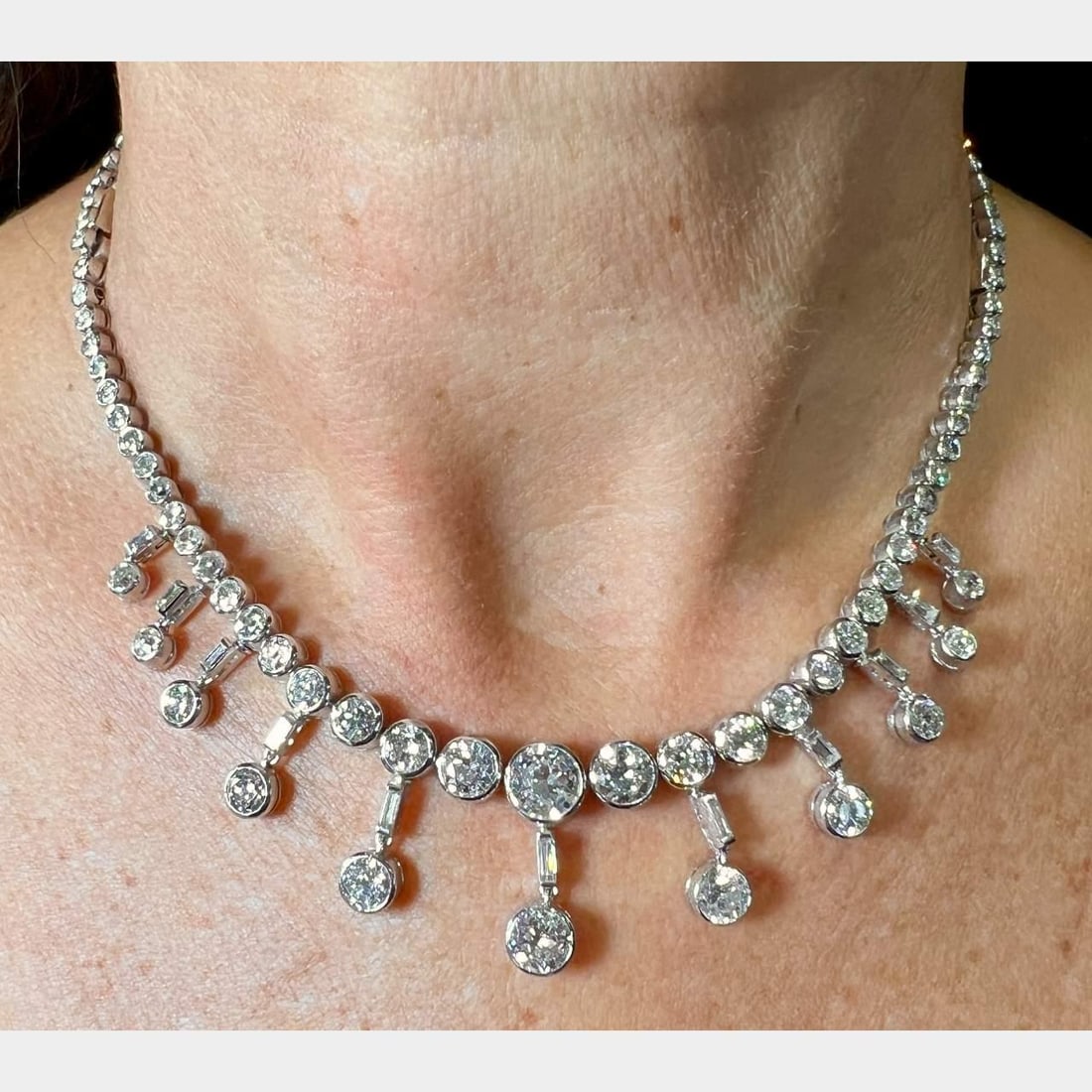Art Deco French Platinum Diamond Necklace 23.50 Ct with 100 European Cuts (1 of 3)
