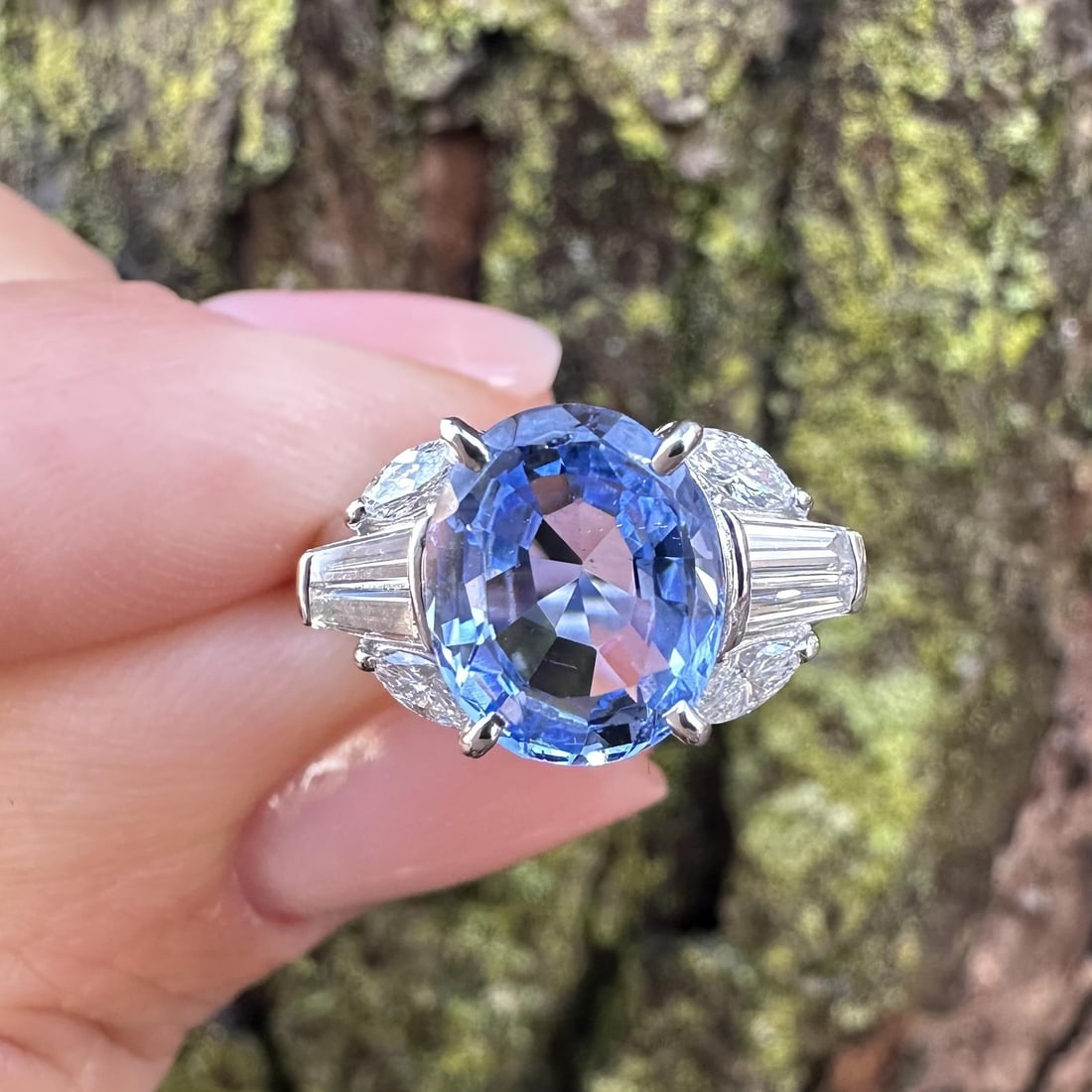 Platinum 2.69ct GIA Certified No Heat Ceylon Sapphire Diamond Ring (1 of 17)