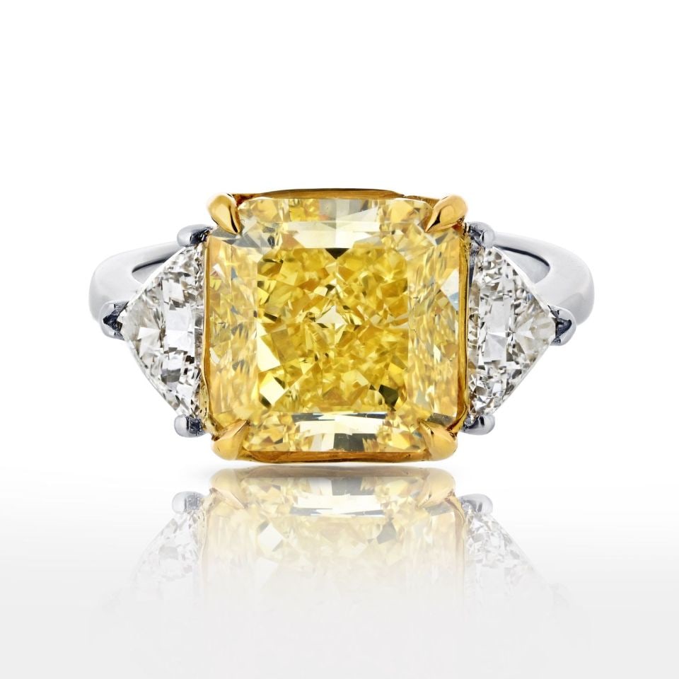 5.81 Carat Fancy Intense Yellow Diamond Trills Ring in Platinum and Gold (1 of 4)