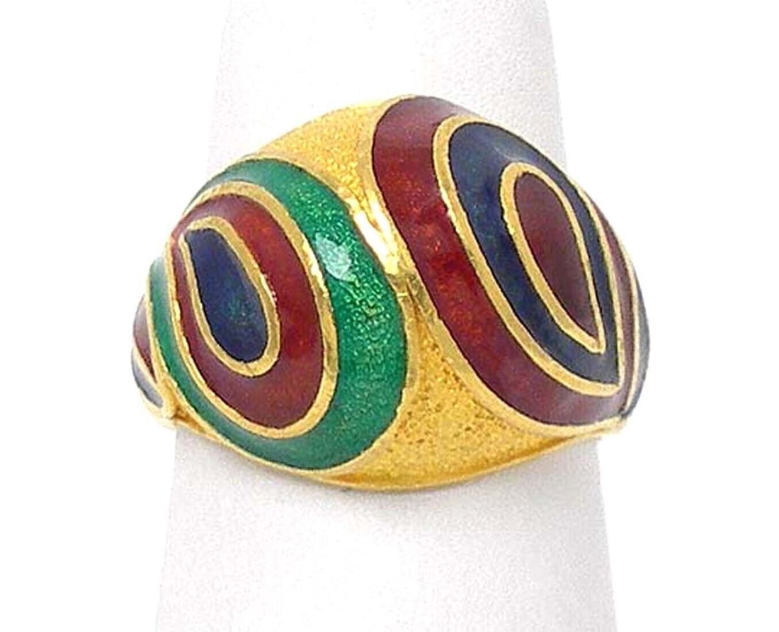 Multicolor Enamel 24k Gold Textured Dome Ring in Size 6.5 (1 of 4)