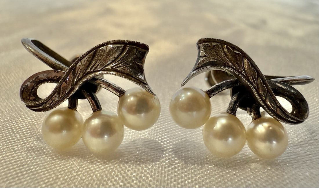 Mikimoto Sterling Silver Cuff Earrings with Pearl (1 of 5)