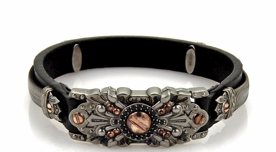Stephen Webster Identity ID Bracelet in Sterling Black Rhodium Rose Gold Leather (1 of 5)