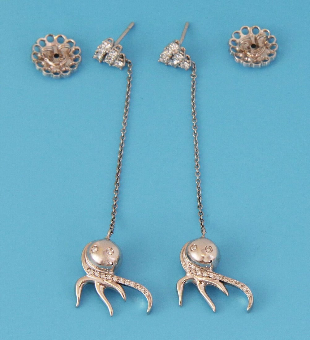 Octopus Motif Diamond Drop Earrings in 18k White Gold by Zydo (1 of 8)