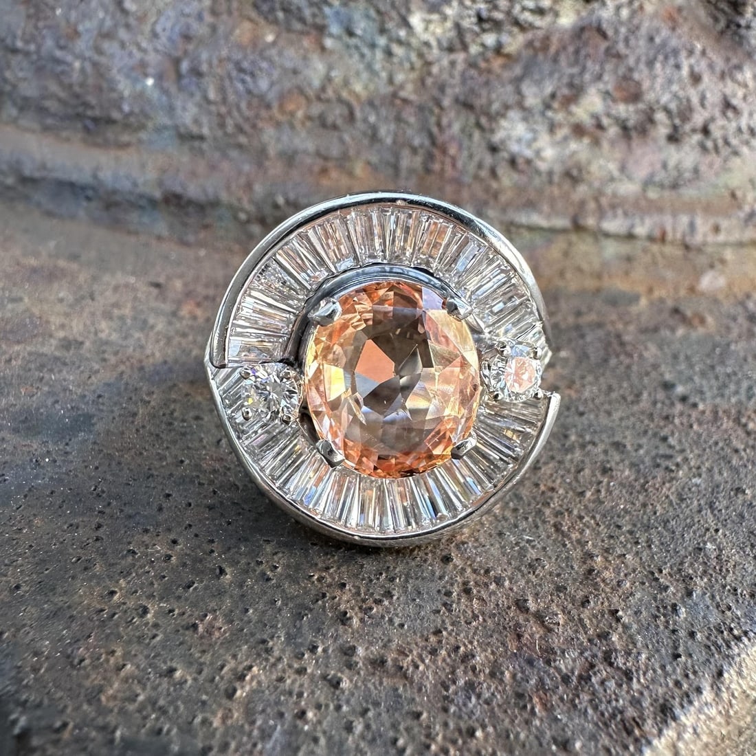 GIA Certified No Heat Padparadscha Sapphire and Diamond Platinum Cocktail Ring (1 of 18)