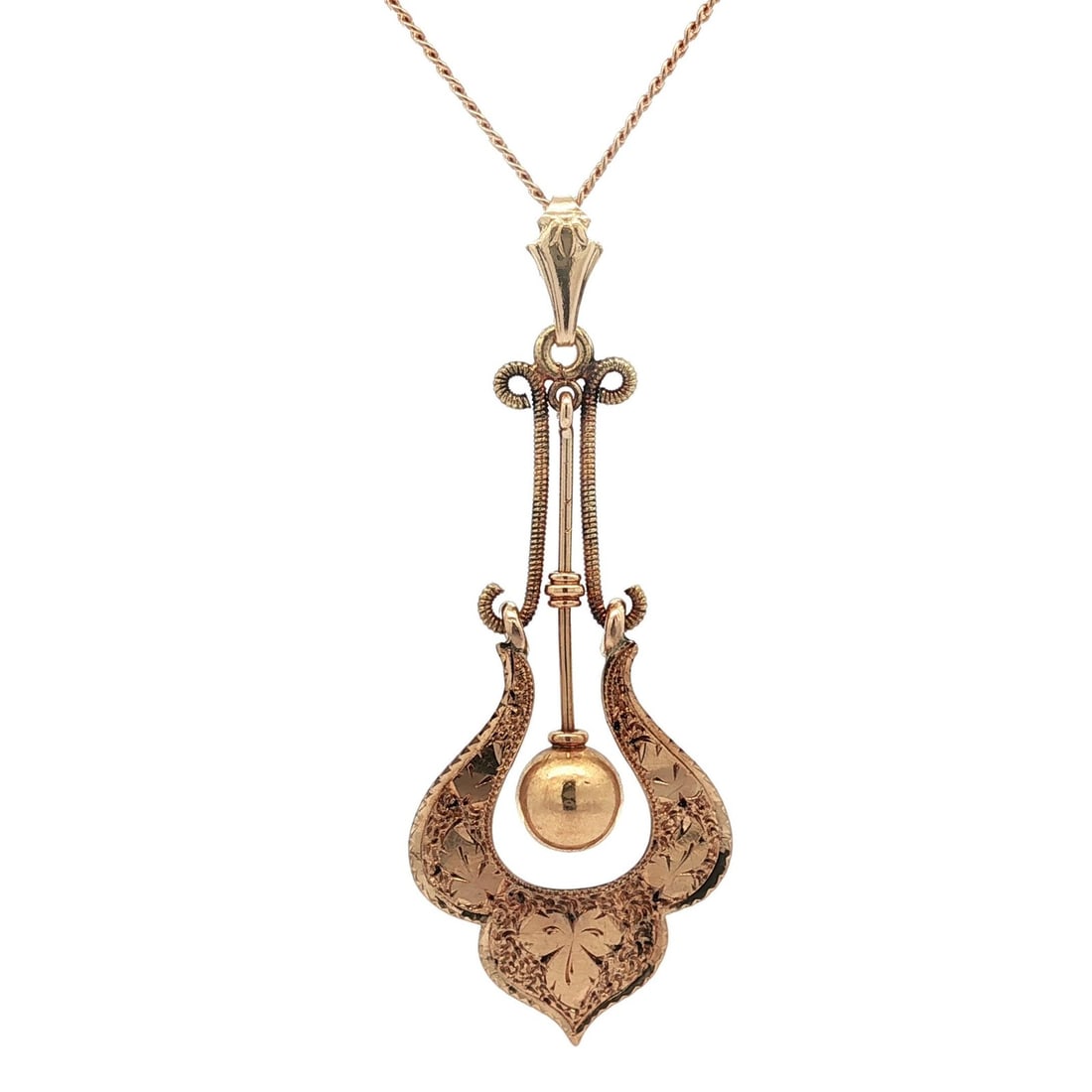 Antique Victorian Gold Hand Engraved Floral Lavalier Pendant 10-18k (1 of 7)