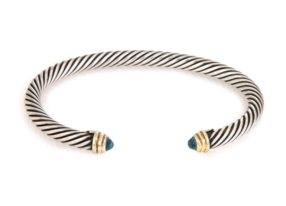 Blue Topaz Cable Cuff Bracelet in Sterling Silver and 14k Gold by David Yurman (1 of 5)