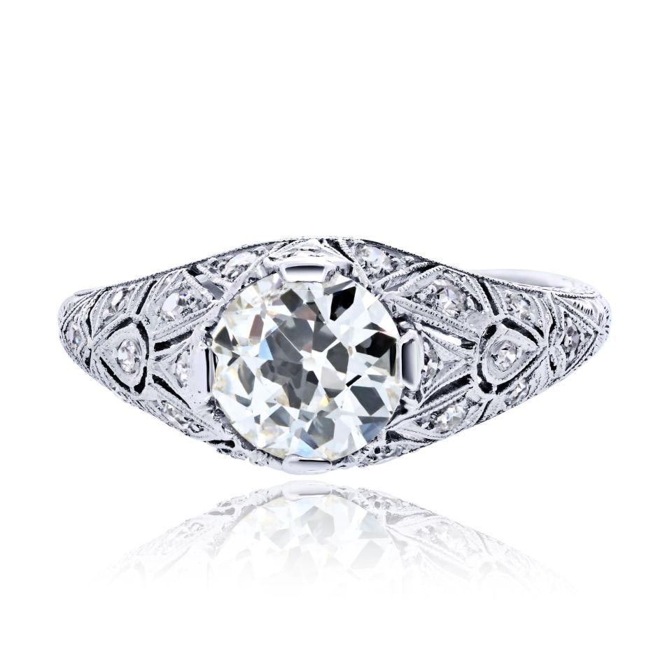 Platinum Vintage Ring 1.65ct Old European Diamond K SI2 with 20 Round Accents (1 of 4)