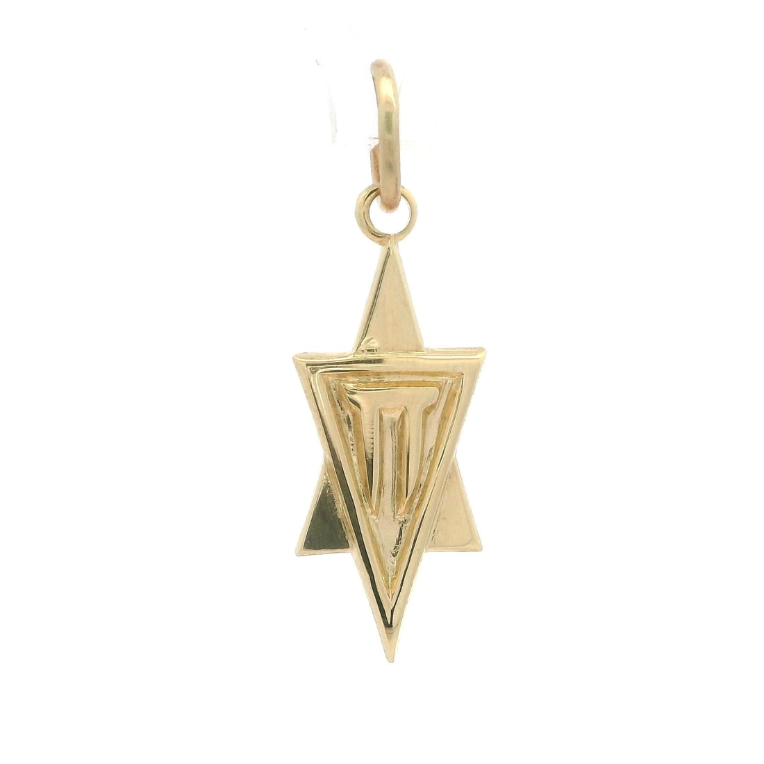 14k Yellow Gold Petite Star of David Chai Pendant Charm: 14k Yellow Gold Petite Star of David Chai Pendant Charm This exquisite petite charm pendant features a traditional Star of David and Chai design, crafted from high-quality 14k yellow gold. Weighing ju