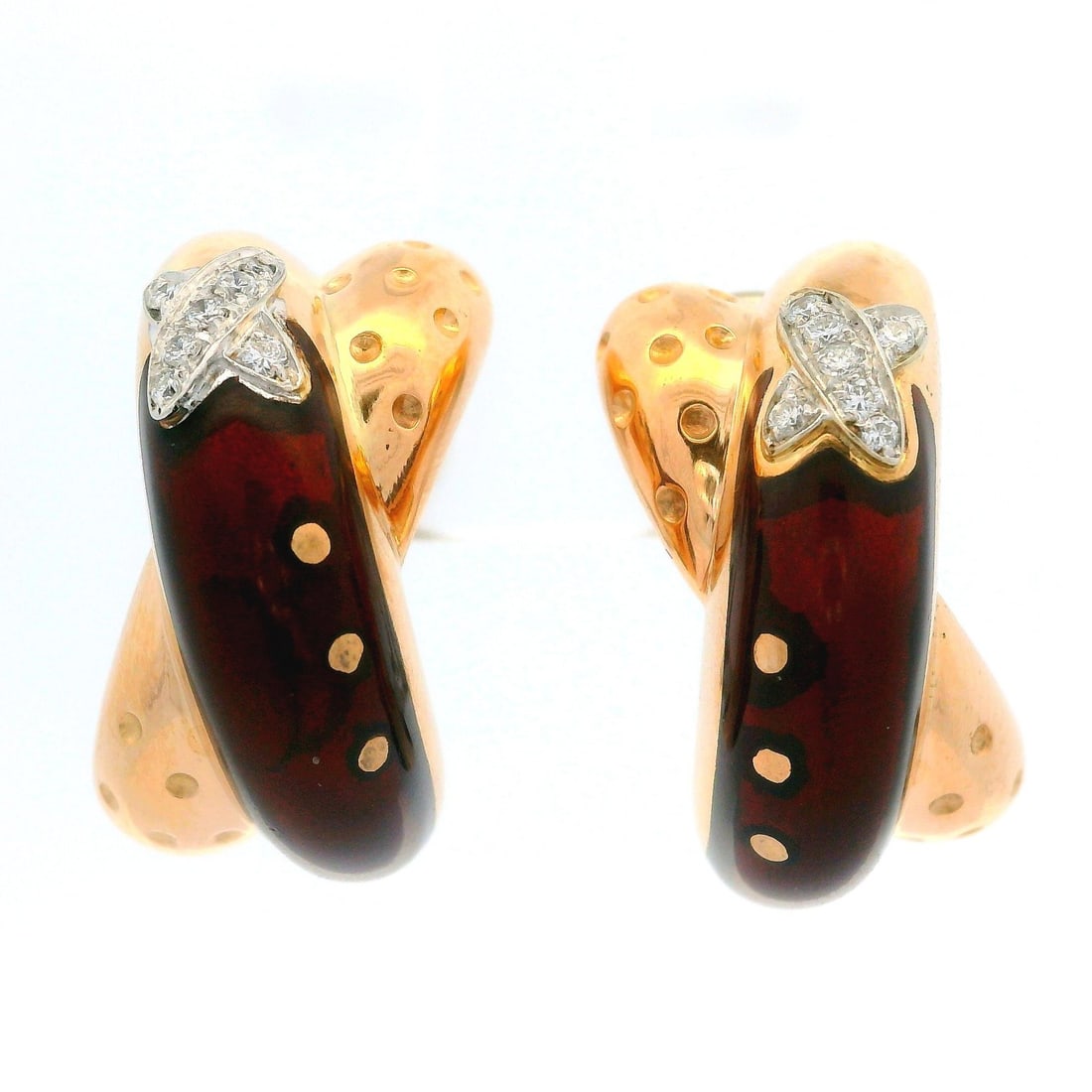 La Nouvelle Bague 18k Gold Diamond Red Enamel Clip On Earrings: La Nouvelle Bague 18k Gold Diamond Red Enamel Clip On Earrings Presenting the exquisite La Nouvelle Bague Clip On Earrings, crafted from 18K solid yellow gold. These stunning earrings feature a unique