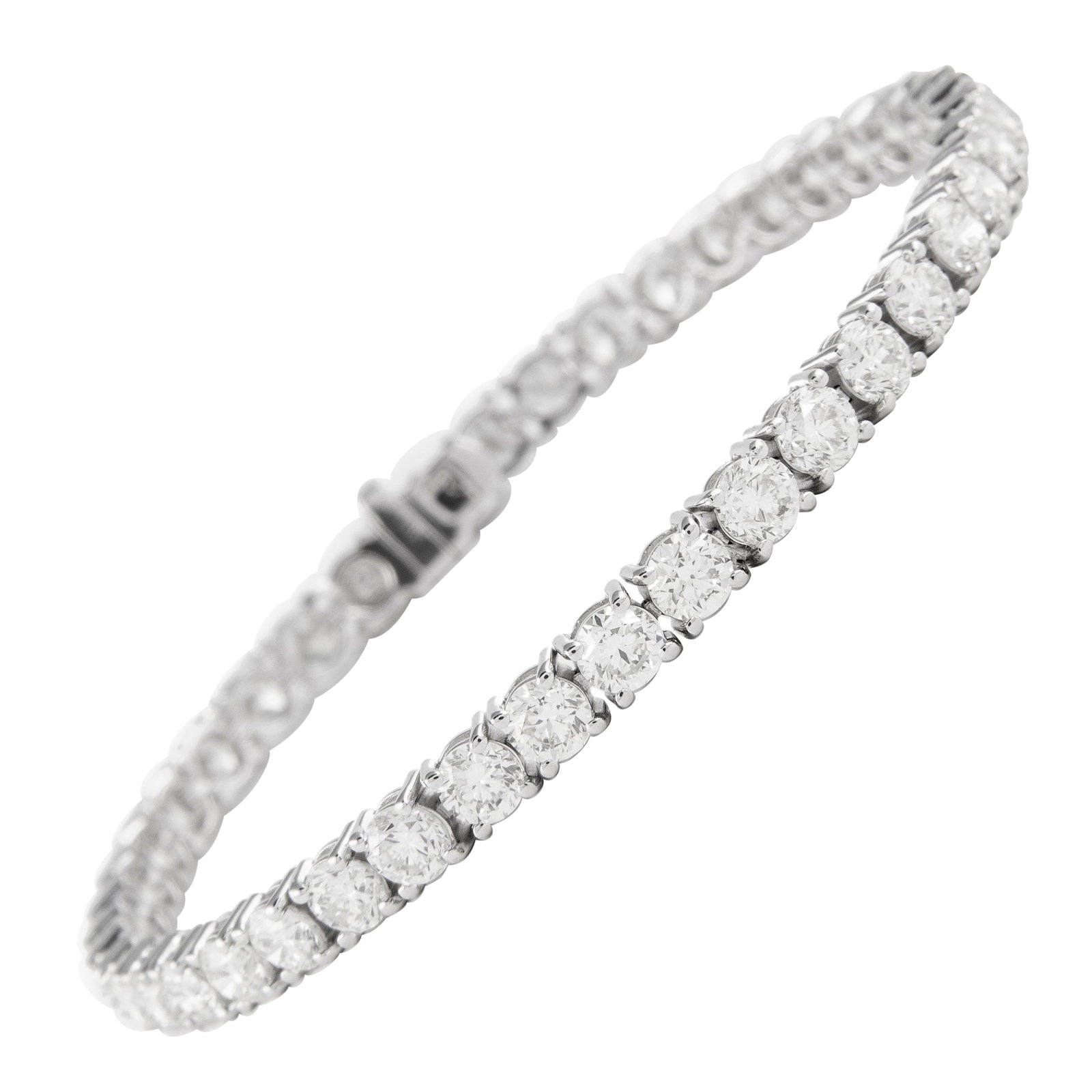 10.19ct Diamond Tennis Bracelet 18k White Gold Modern Style: 10.19ct Diamond Tennis Bracelet 18k White Gold Modern Style This exquisite 10.19ct diamond tennis bracelet features 42 round brilliant diamonds set in luxurious 18k white gold. With a modern style, th