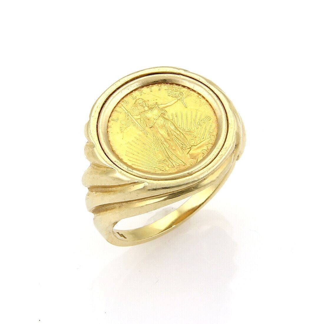 14k Gold Ring Featuring 22k Saint Gaudens 1/10 oz $5 Coin Size 10 (1 of 6)