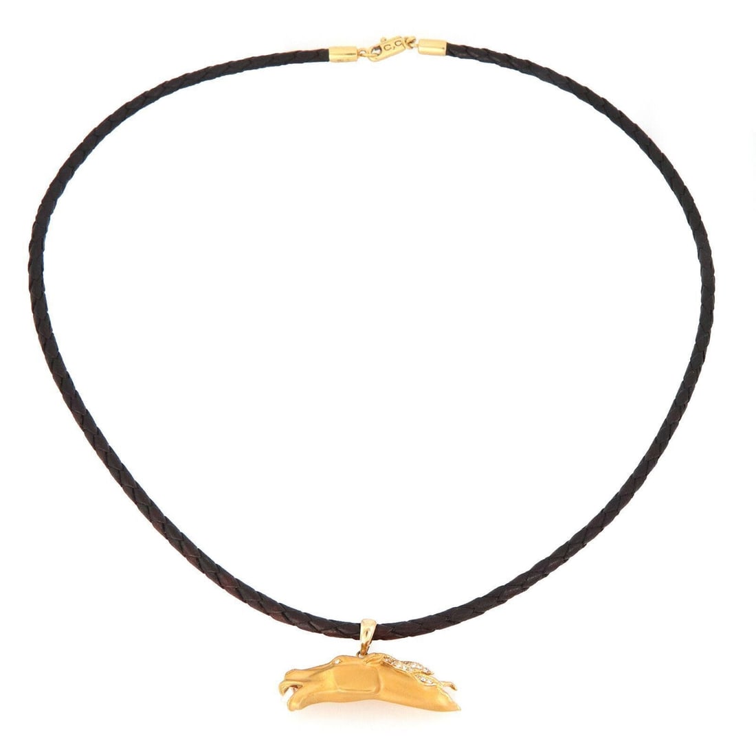 Diamond Horse Pendant Necklace in 18k Yellow Gold on Woven Cord by Carrera y Carrera (1 of 6)