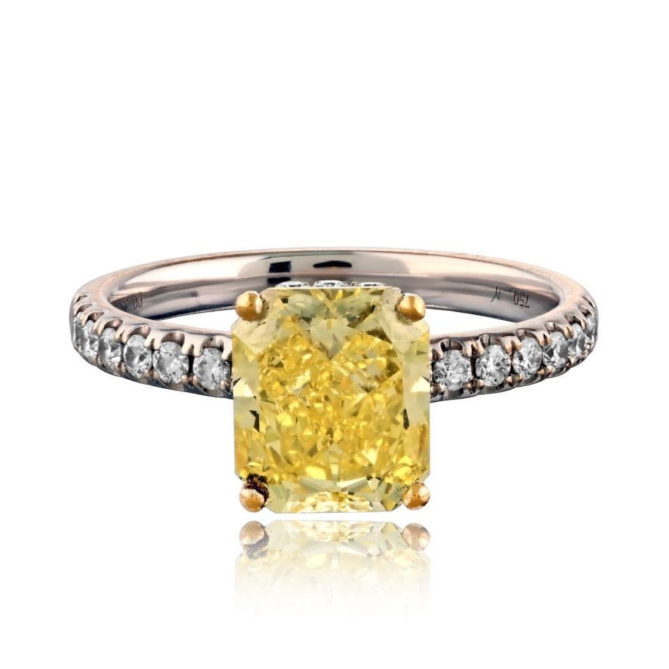 2.18 carat Fancy Intense Yellow Radiant Diamond Ring in 18K White Gold (1 of 7)