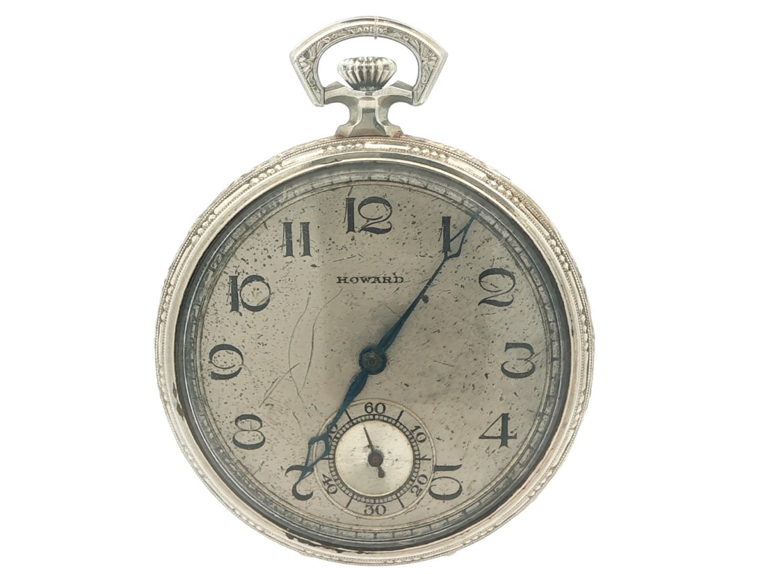 E. Howard Pocket Watch 14k White Gold Mechanical Size 10S 21 Jewel Open Face: E. Howard Pocket Watch 14k White Gold Mechanical Size 10S 21 Jewel Open Face This antique E. Howard open face pocket watch, crafted from solid 14k white gold, features a size 10S American-made mechani