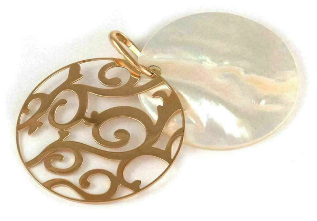 Round Pendant with Lattice Design in 18k Rose Gold and Mother of Pearl (1 of 5)