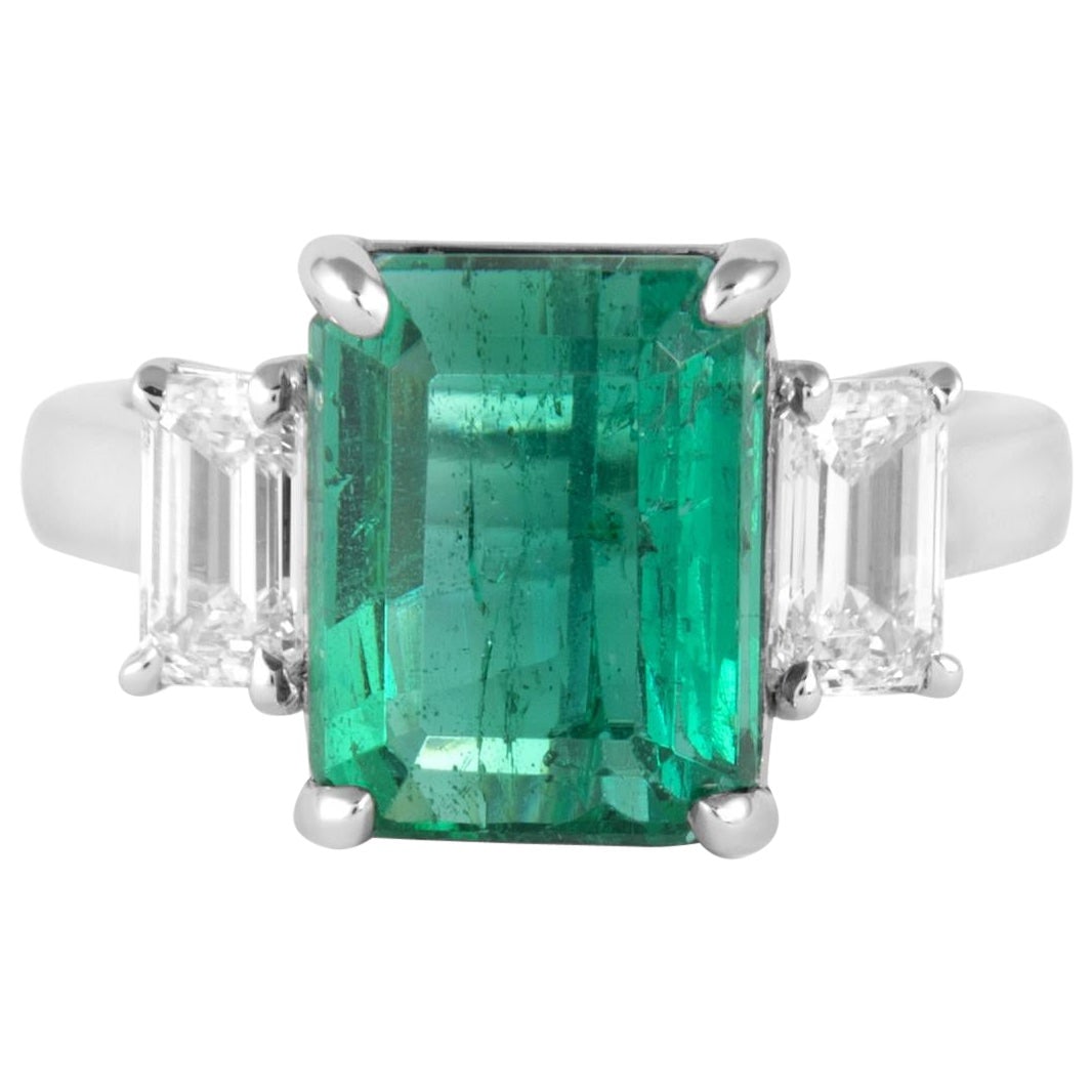 5.74ct Emerald GIA Diamond 3-Stone Ring 18k White Gold (1 of 7)