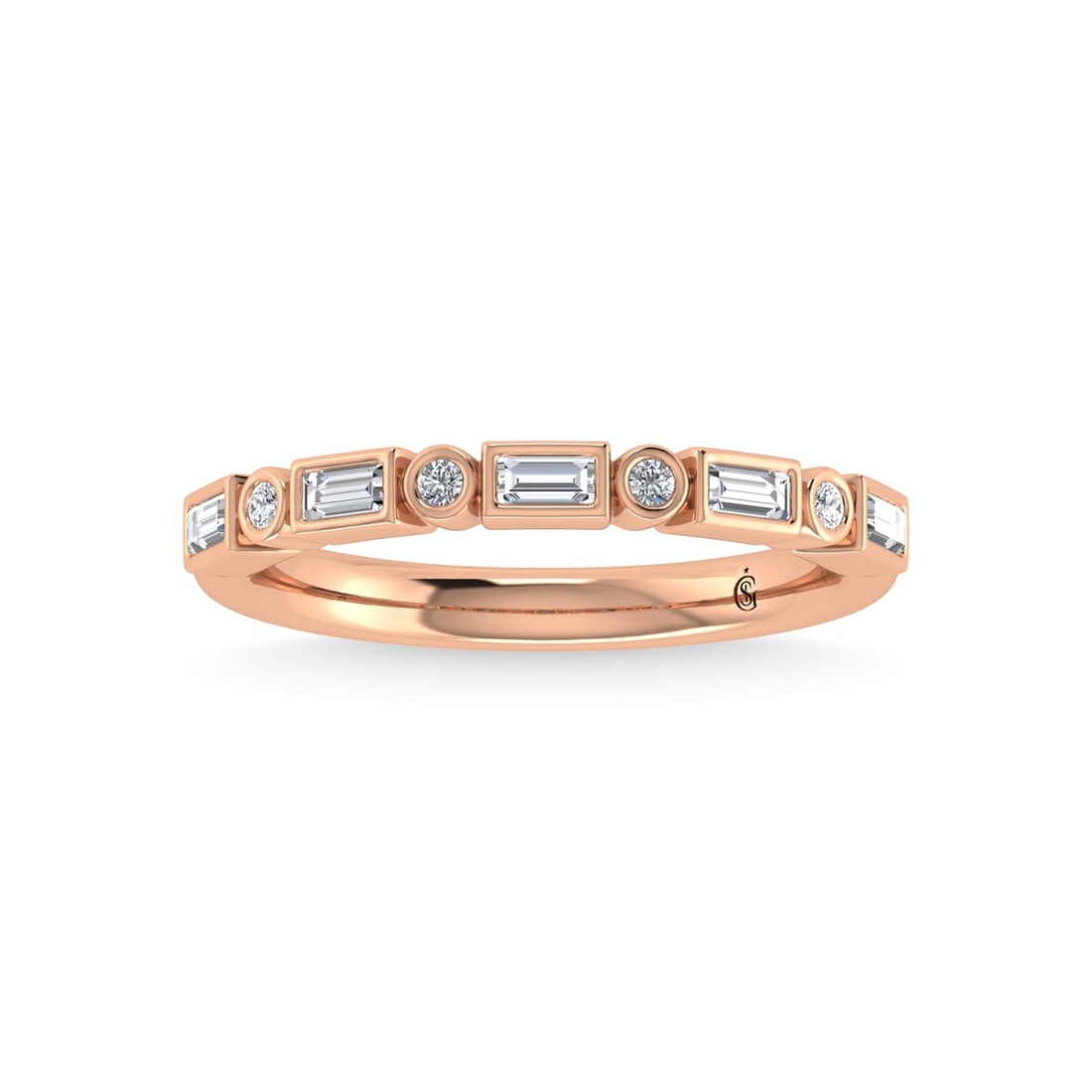 14K Rose Gold Diamond 1/4 Ct.Tw. Stackable Band: 14K Rose Gold Diamond 1/4 Ct.Tw. Stackable Band 14k Rose Gold Stone Color: G-h Stone Clarity: Si3-i1 / I1-i2 Each ring is presented in standard size 6.5. Complimentary resizing is available between si