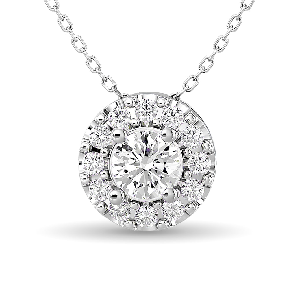 Diamond Round Cut Single Halo Pendant 1/4 Ct.tw in 14K White Gold: Diamond Round Cut Single Halo Pendant 1/4 Ct.tw in 14K White Gold Diamond Round Cut Single Halo Pendant 1/4 Ct.Tw. in 14K White Gold (1/6Ct.Tw. Centre) 14k White Gold Stone Color: Gh Stone Clarity: Si