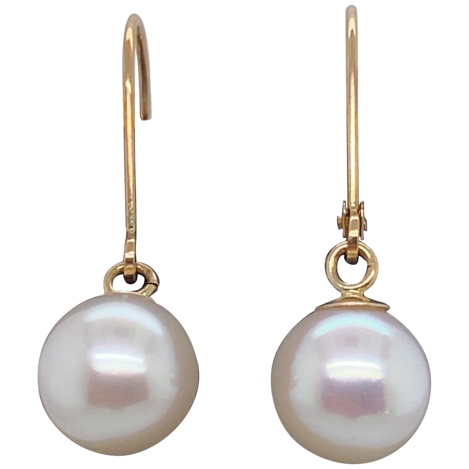 Harbor Diamonds White Freshwater Pearl Drop Earrings 14K Yellow Gold 8.5-9mm: Harbor Diamonds White Freshwater Pearl Drop Earrings 14K Yellow Gold 8.5-9mm Elevate your style with these stunning White Freshwater Pearl Wire Drop Earrings, featuring exquisite round cut pearls meas