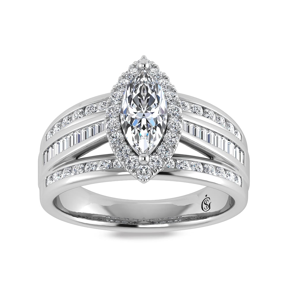 14K White Gold Lab Grown Diamond 4 1/3 Ct.Tw. Marquise Shape Engagement Ring (IGI Certified Center: 14K White Gold Lab Grown Diamond 4 1/3 Ct.Tw. Marquise Shape Engagement Ring (IGI Certified Center 3ct) 14k White Gold Stone Color: D-f Stone Clarity: Vs Each ring is presented in standard size 6.5. C