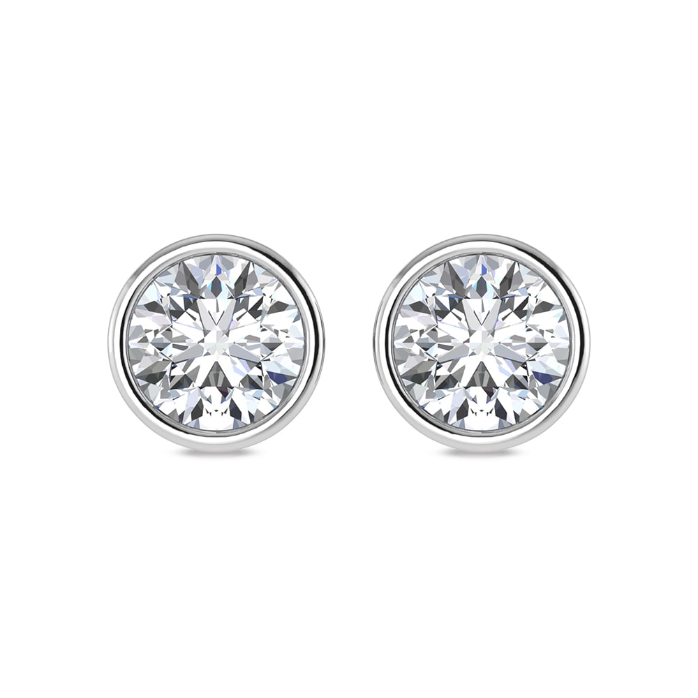 14K White Gold Lab Grown Bezel Set Lab Grown Diamond 3 ct.tw. Stud Earrings: 14K White Gold Lab Grown Bezel Set Lab Grown Diamond 3 ct.tw. Stud Earrings Crafted in 14K white gold, these bezel-set stud earrings showcase 3 CT TW of lab-grown diamonds. A statement piece exuding m