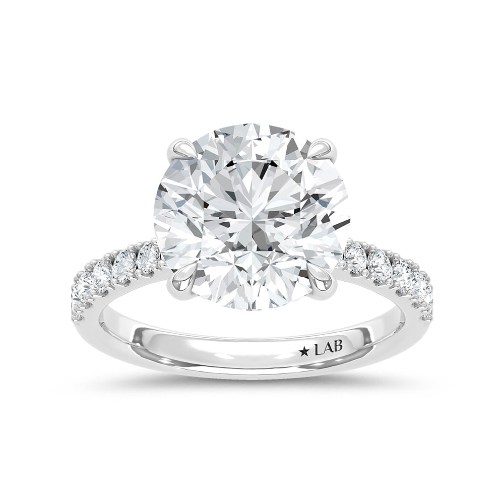 14K White Gold Lab Grown Diamond 4 1/2 Ct.Tw. Round Shape Hidden Halo Engagement Ring: 14K White Gold Lab Grown Diamond 4 1/2 Ct.Tw. Round Shape Hidden Halo Engagement Ring Discover subtle brilliance and modern elegance with our Hidden Halo Diamond Engagement Ring. This elegant engageme