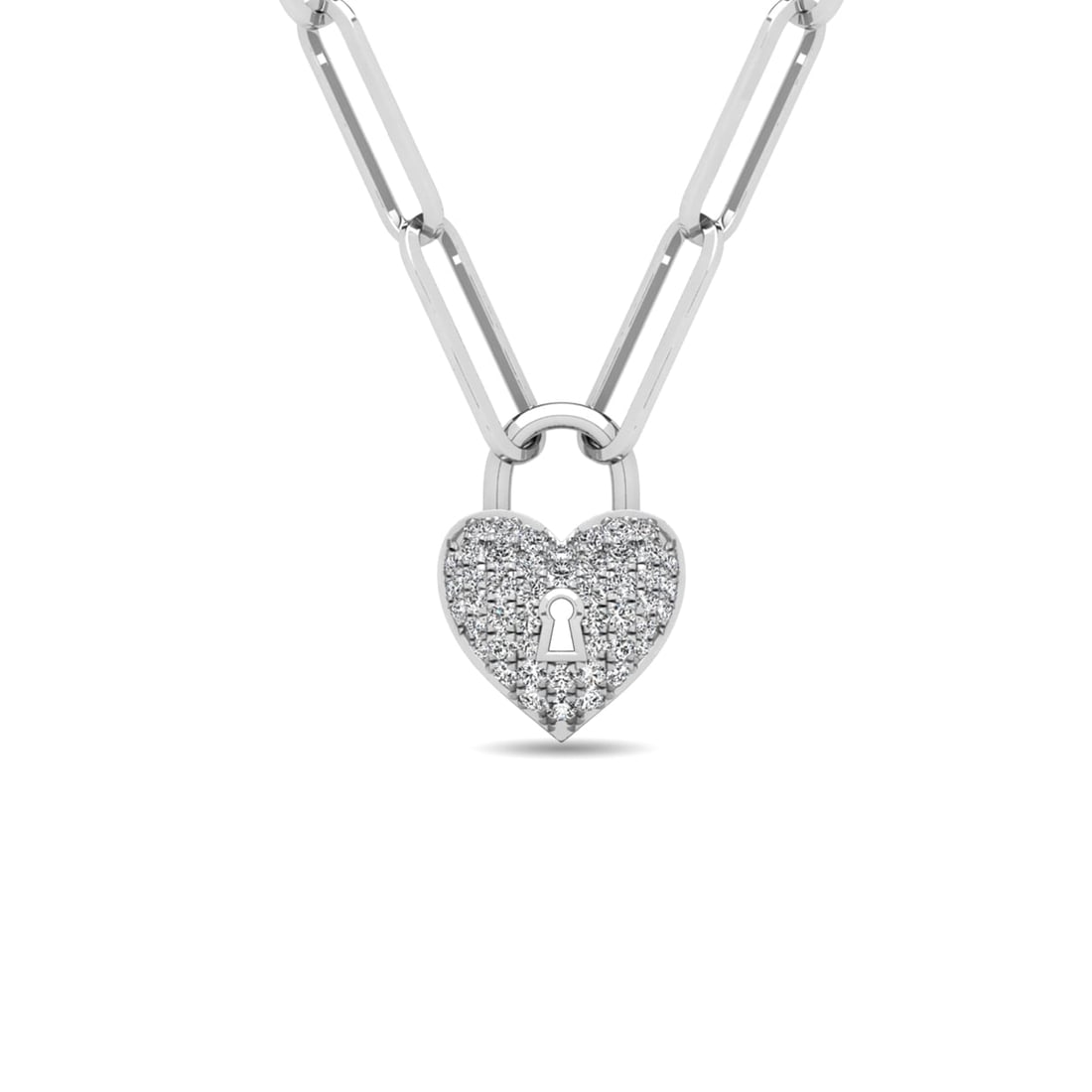 Diamond 1/8 Ct.Tw. Lock Pendant in 10K White Gold: Diamond 1/8 Ct.Tw. Lock Pendant in 10K White Gold 10k White Gold Stone Color: H-i Stone Clarity: I1 Unless otherwise specified, pendants that include a chain are paired with our standard 18-inch lengt