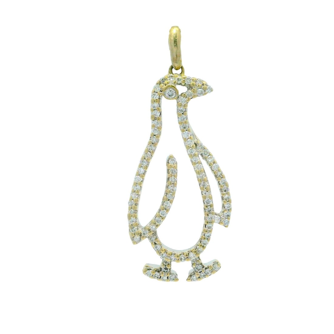 Vintage 18k Yellow White Gold Diamond Penguin Charm Pendant 0.40ctw: Vintage 18k Yellow White Gold Diamond Penguin Charm Pendant 0.40ctw This charming vintage pendant features a delightful penguin design crafted from 18k yellow gold with an 18k white gold top. It is ad