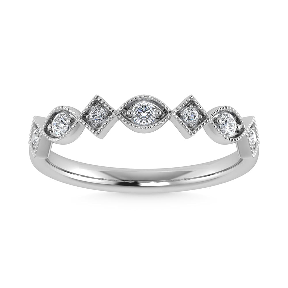14K White Gold Diamond 1/8 Ct.Tw. Stackable Band: 14K White Gold Diamond 1/8 Ct.Tw. Stackable Band 14k White Gold Stone Color: G-h Stone Clarity: I2 Each ring is presented in standard size 6.5. Complimentary resizing is available between sizes 510 (i