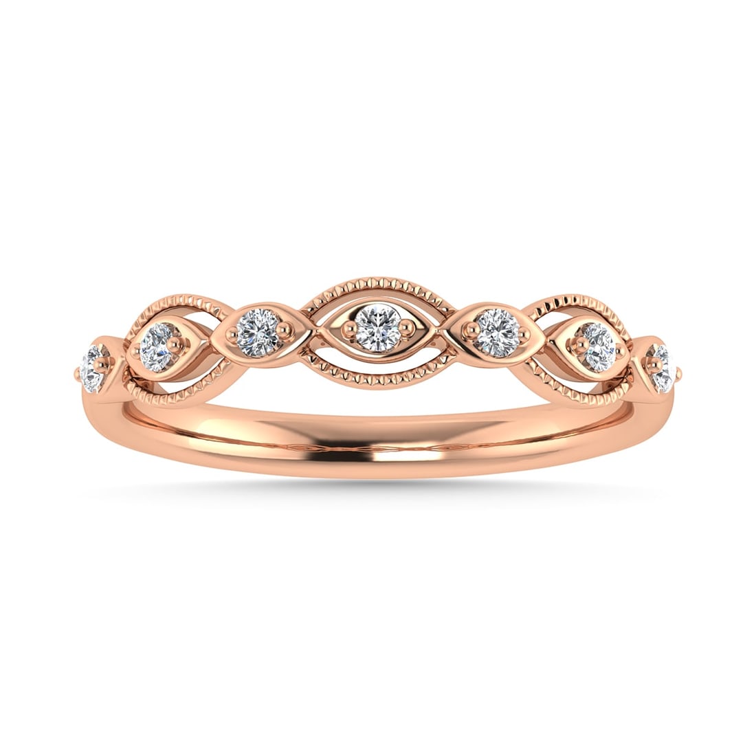 Diamond 1/6 Ct.Tw. Stack Band in 14K Rose Gold: Diamond 1/6 Ct.Tw. Stack Band in 14K Rose Gold 14k Rose Gold Stone Color: G-h Stone Clarity: I1 Each ring is presented in standard size 6.5. Complimentary resizing is available between sizes 510 (in 1