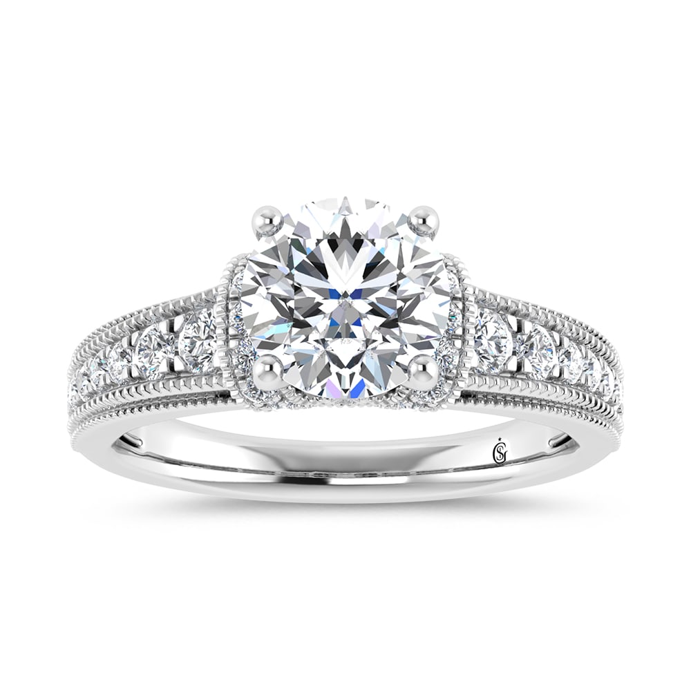 14K White Gold 2 1/2 Ct.Tw. Lab Grown Diamond Engagement Ring (IGI Certified Center 2ct): 14K White Gold 2 1/2 Ct.Tw. Lab Grown Diamond Engagement Ring (IGI Certified Center 2ct) 14k White Gold Stone Color: D-f Stone Clarity: Vs Each ring is presented in standard size 6.5. Complimentary re