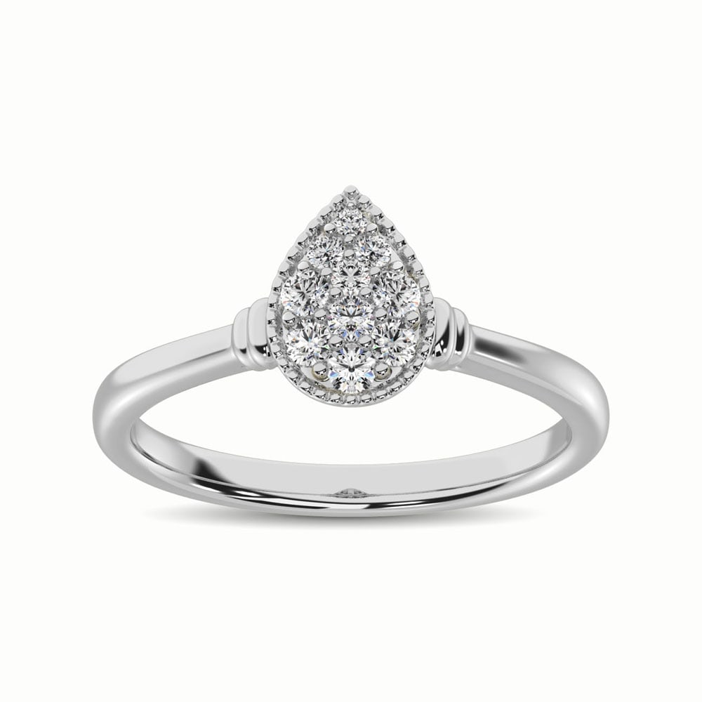 10K White Gold 1/5 Ct.Tw. Diamond Fashion Ring: 10K White Gold 1/5 Ct.Tw. Diamond Fashion Ring This stunning ring is available in 10K White Gold. There are 10 round diamonds with a total carat weight of 1/5 Ct.Tw. set in a Shared Prong setting. 10k