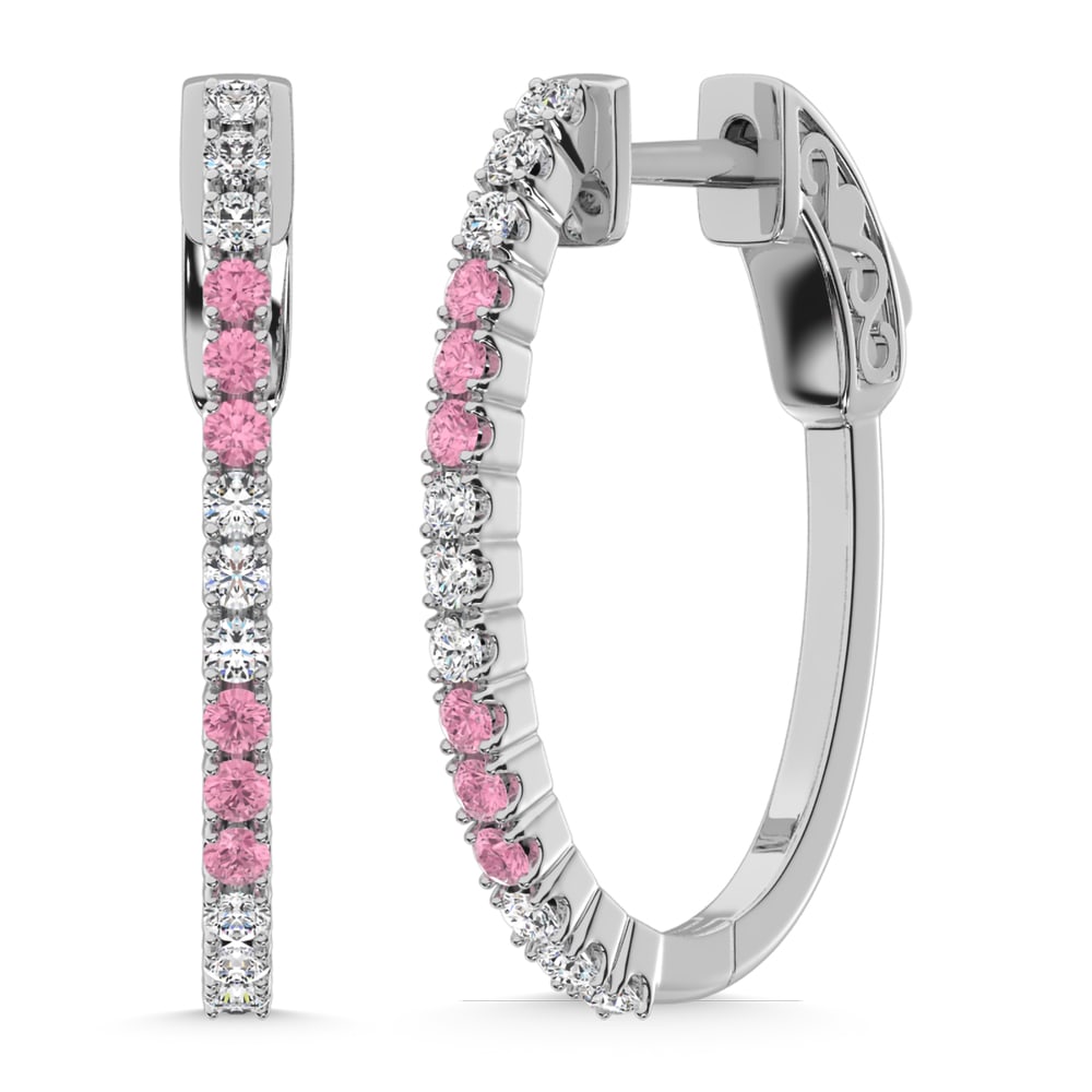 14K White Gold Lab Grown White and Pink Diamond 5/8 Ct.Tw. Earrings: 14K White Gold Lab Grown White and Pink Diamond 5/8 Ct.Tw. Earrings Designed in luminous 14K white gold, these earrings showcase 5/8 Ct.Tw. of white and pink lab grown diamonds for a graceful, romanti